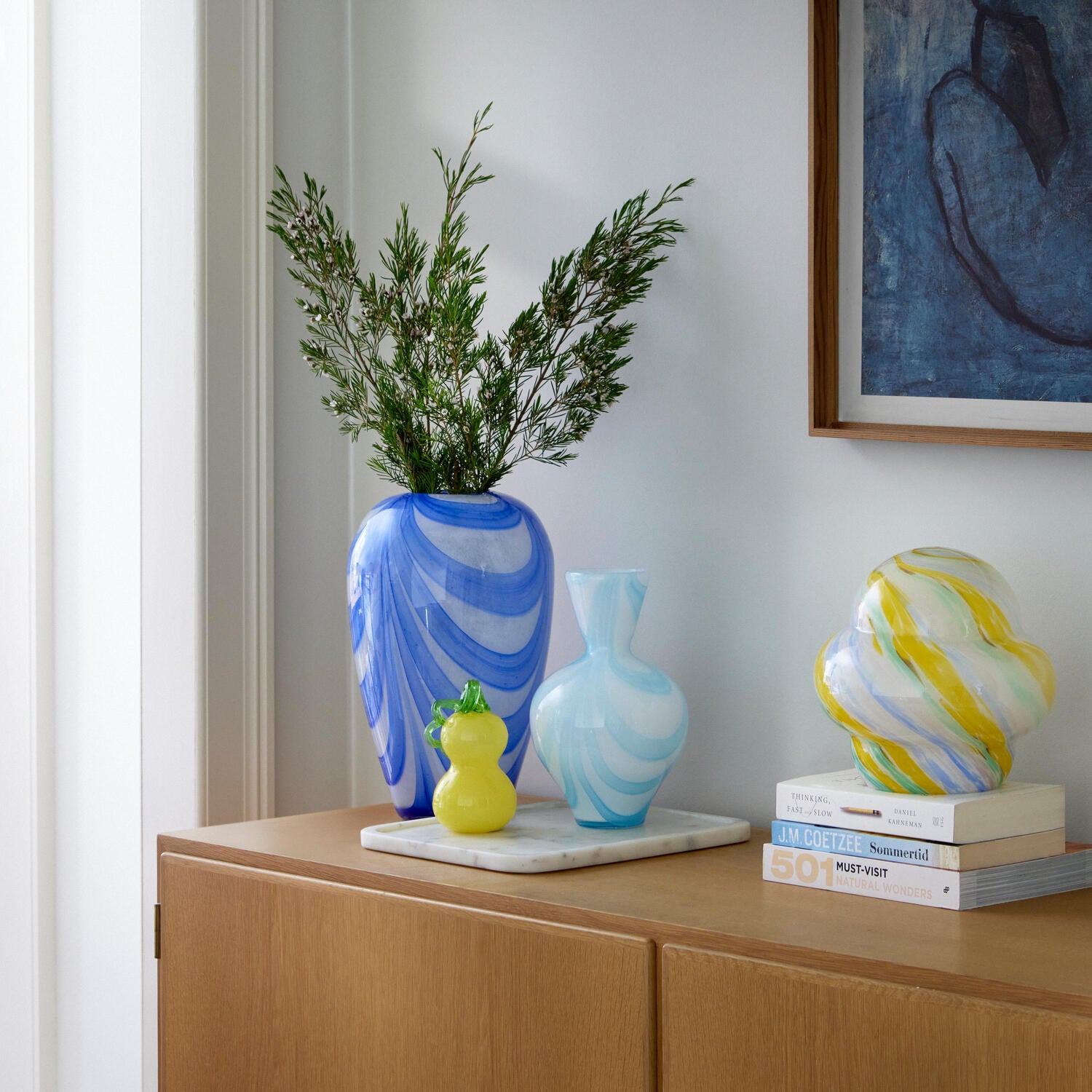 Hjerte formet vase, lyseblå - H23,5 cm.